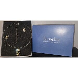 Lia Sophia‎ Mint Cream  Boho Silver Tone Choker & Earring Set Green Faux Stones